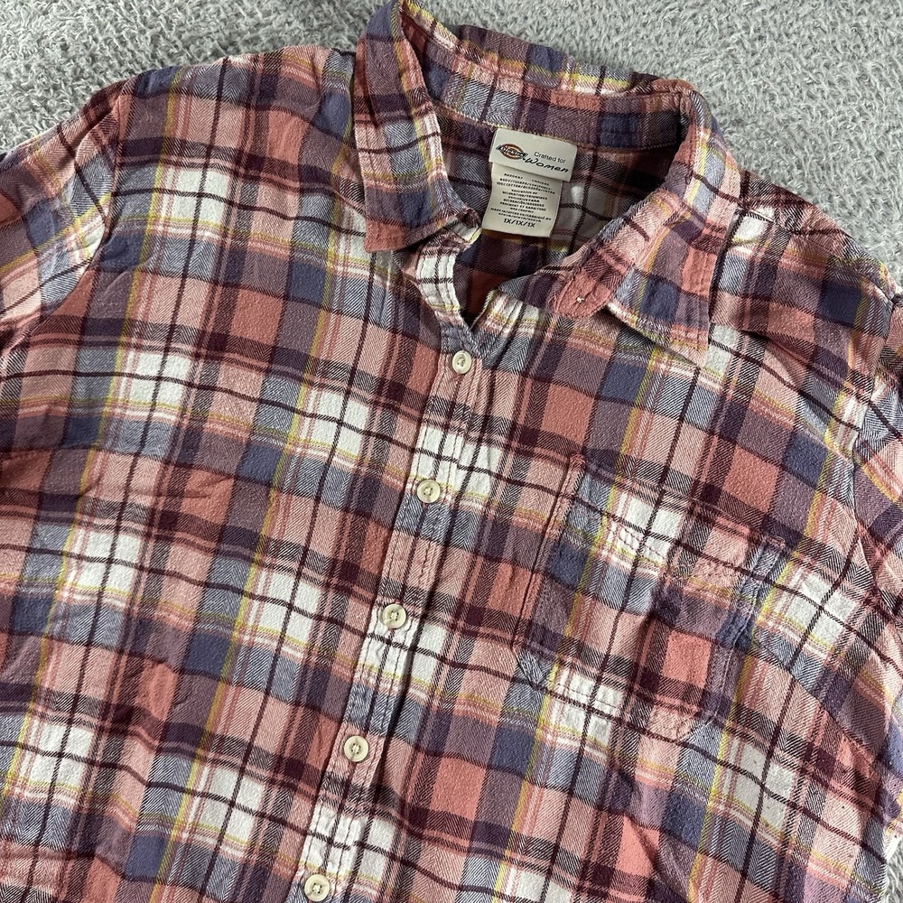 Dickies Flannel Shirt Womens 1X‎ Purple Pink Long Sleeve Button Up Plaid